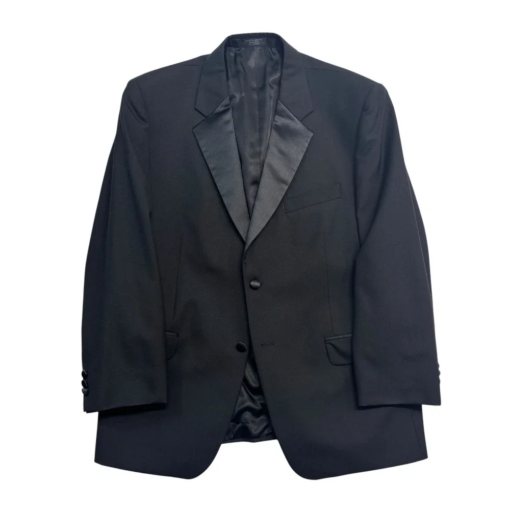 vtg Y2K Jones New York 43S 36x32 Black Tuxedo 2pc Pant Suit Wool Satin Formal